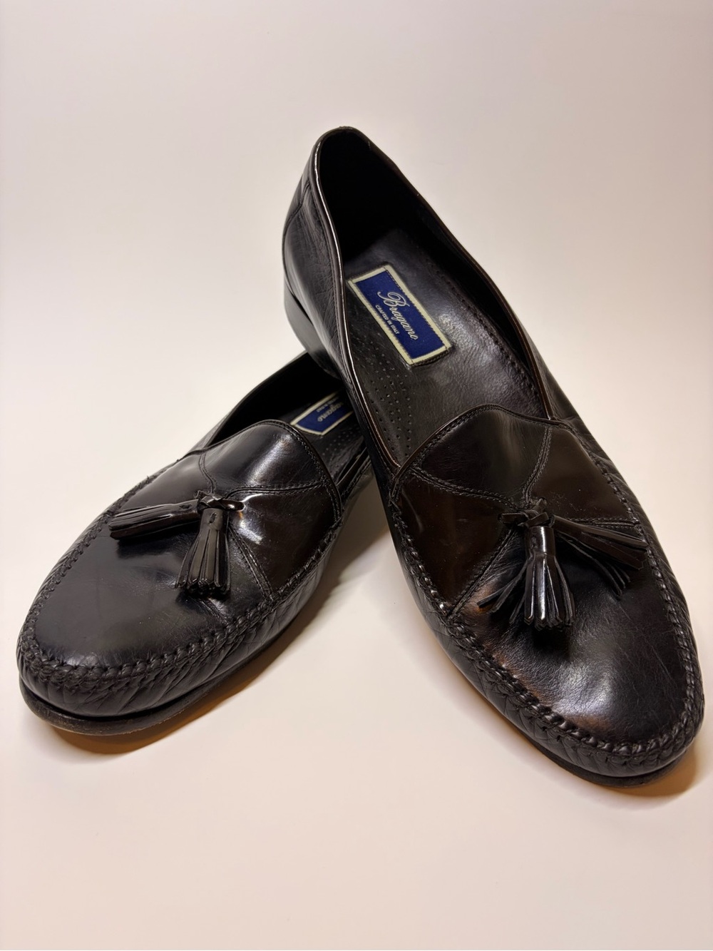 Bragano Italy Men’s 13M Black Oxblood Leather Tassel Loafers Moc Toe